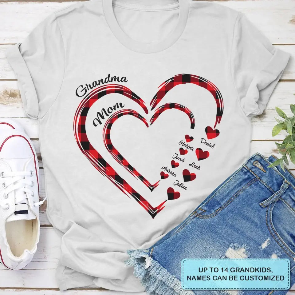 Mom Grandma Colorful Heart - Personalized Custom T-shirt - Mother's Day, Gift For Mom, Grandma