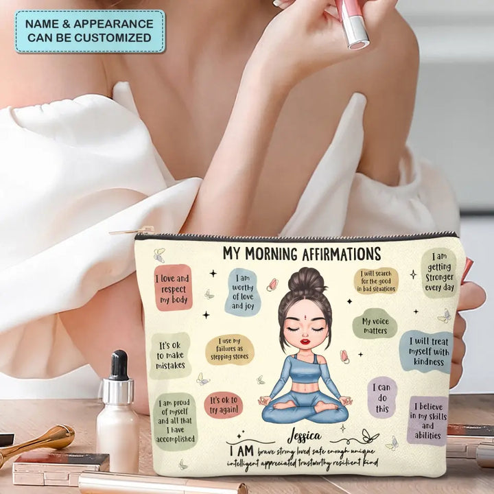 My Morning Affirmation - Personalized Custom Canvas Makeup Bag - Appreciation Gift For Yoga Lover