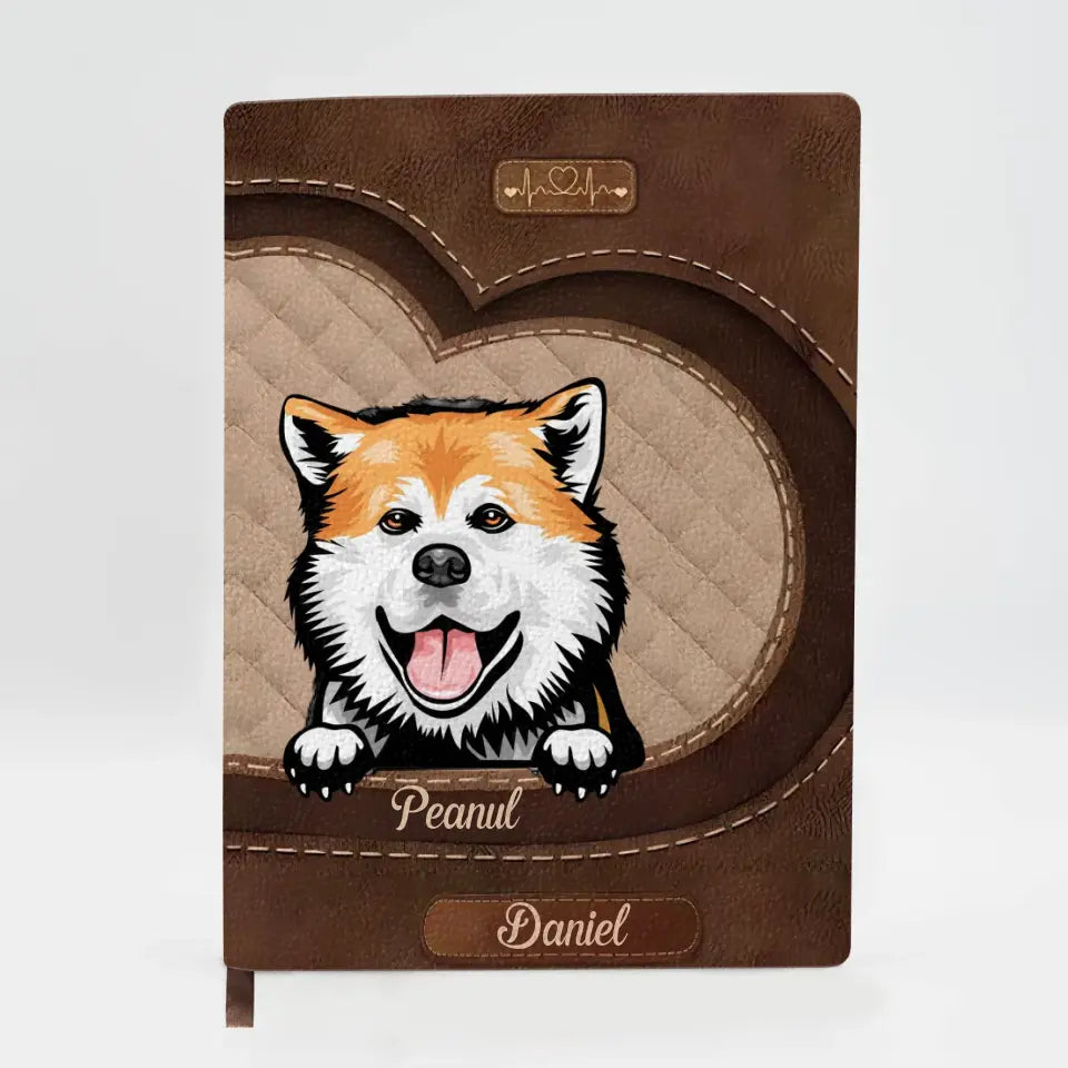 Dog Mom Puppy Pet - Personalized Custom Leather Notebook - Gift For Pet Lover, Pet Owner, Cat Lover, Cat Owner