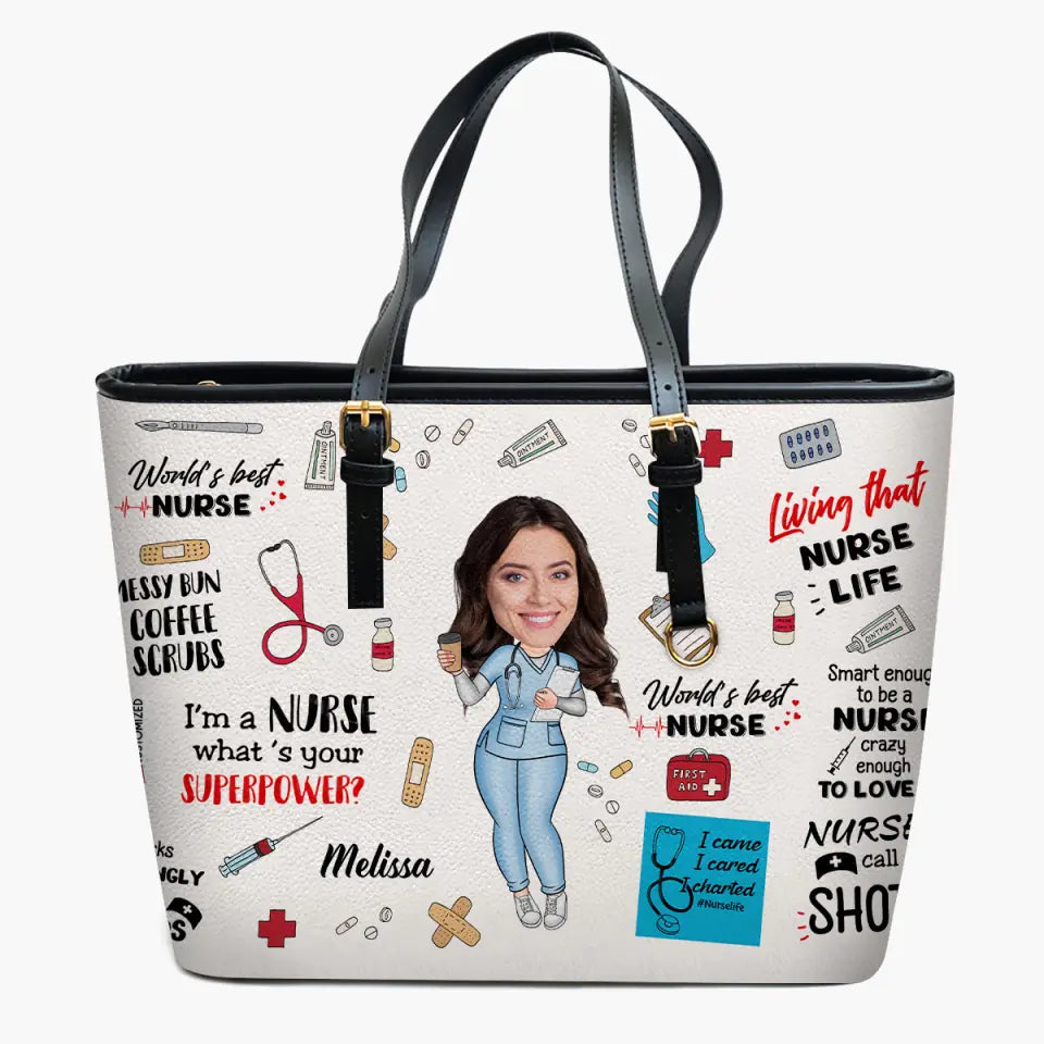 World's Best Nurse Custom Photo - Personalized Custom Leather Bucket Bag - Nurse's Day, Appreciation Gift For Nurse