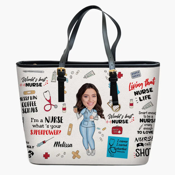 World's Best Nurse Custom Photo - Personalized Custom Leather Bucket Bag - Nurse's Day, Appreciation Gift For Nurse