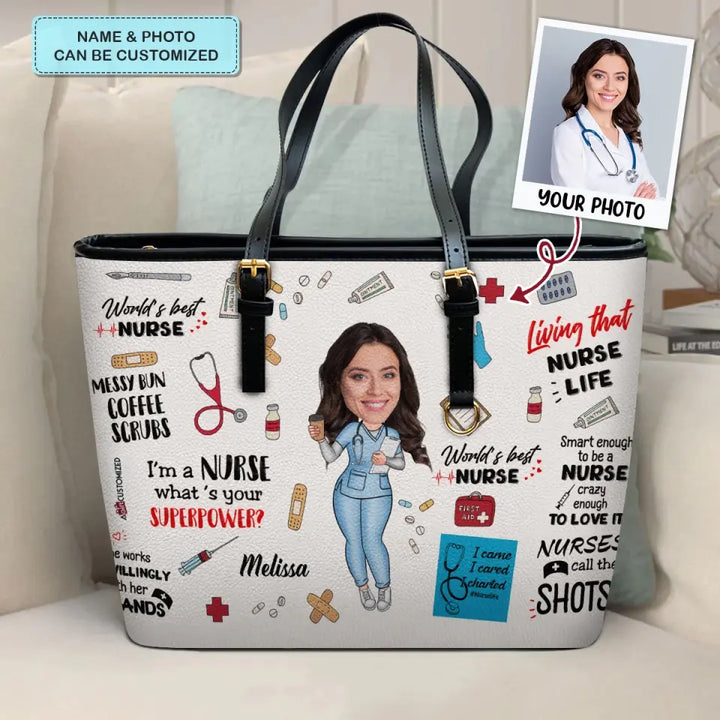 World's Best Nurse Custom Photo - Personalized Custom Leather Bucket Bag - Nurse's Day, Appreciation Gift For Nurse