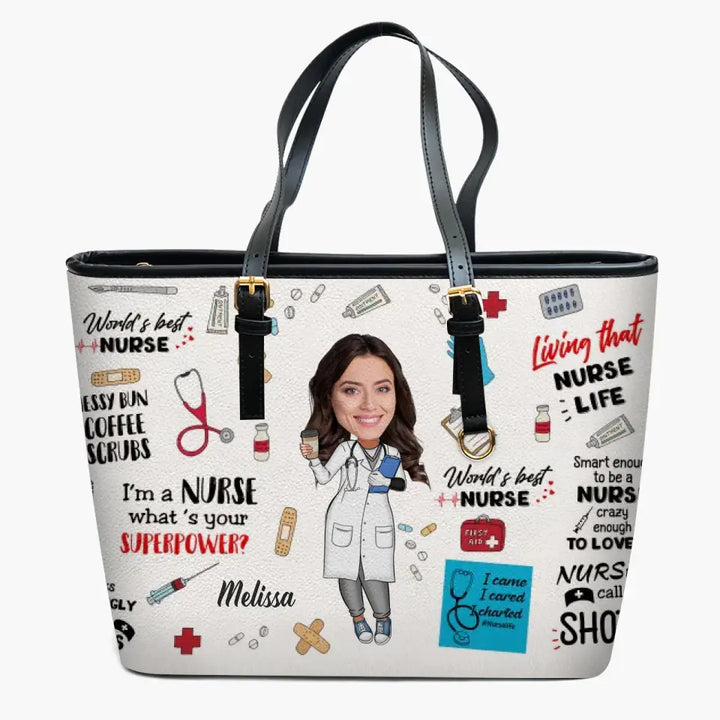 World's Best Nurse Custom Photo - Personalized Custom Leather Bucket Bag - Nurse's Day, Appreciation Gift For Nurse