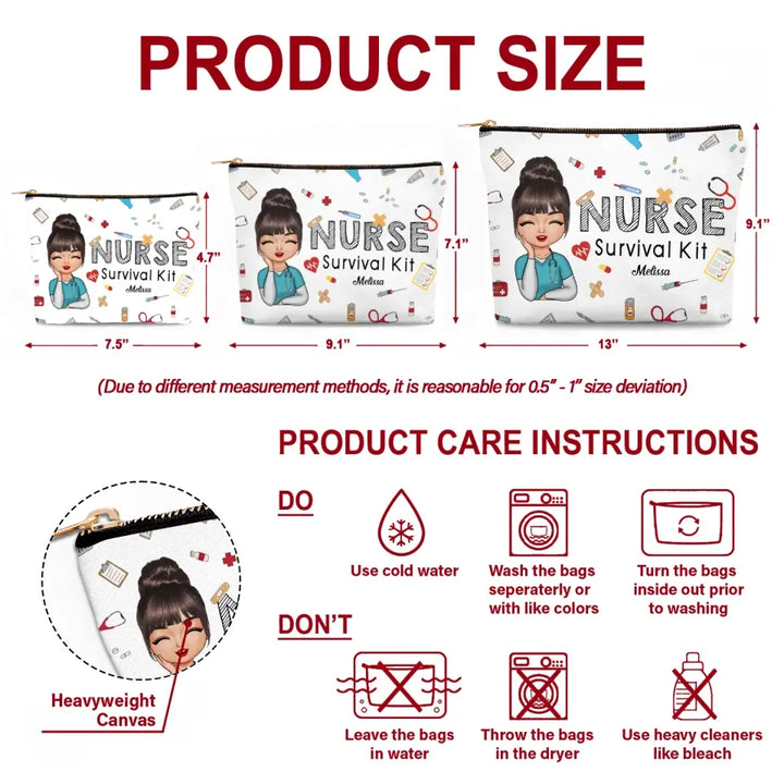 Nurse Survival Kit - Personalized Custom Canvas Makeup Bag - Nurse's Day, Appreciation Gift For Nurse
