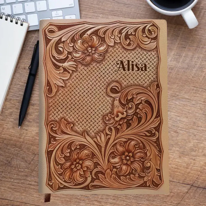 Vintage Flower - Personalized Custom Leather Journal - Gift Family, Family Members