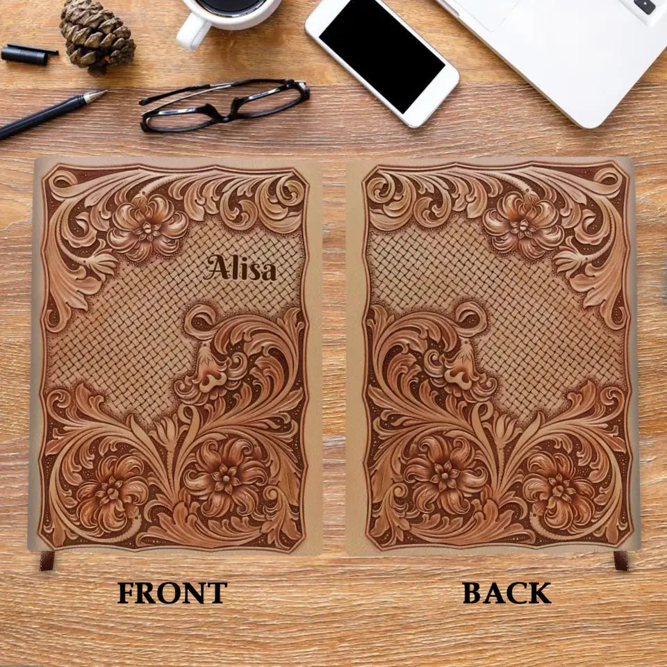 Vintage Flower - Personalized Custom Leather Journal - Gift Family, Family Members