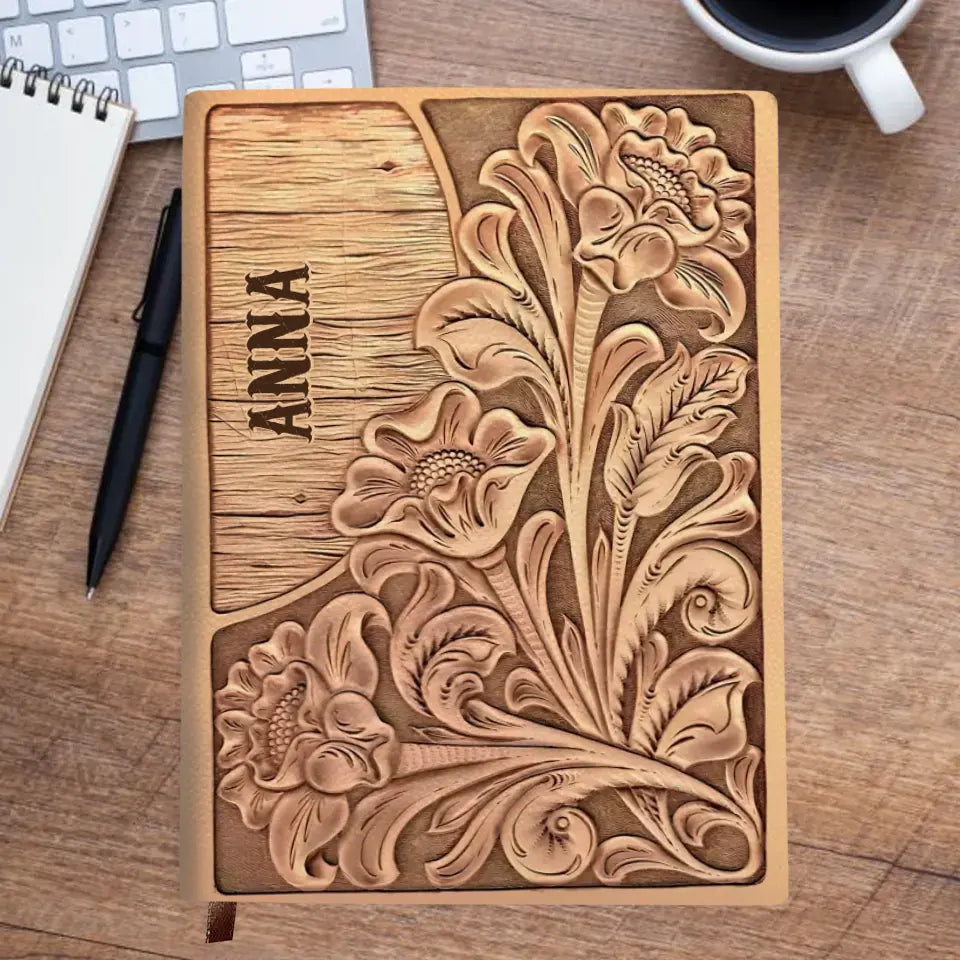 Flower - Personalized Custom Leather Journal - Gift For Family Members