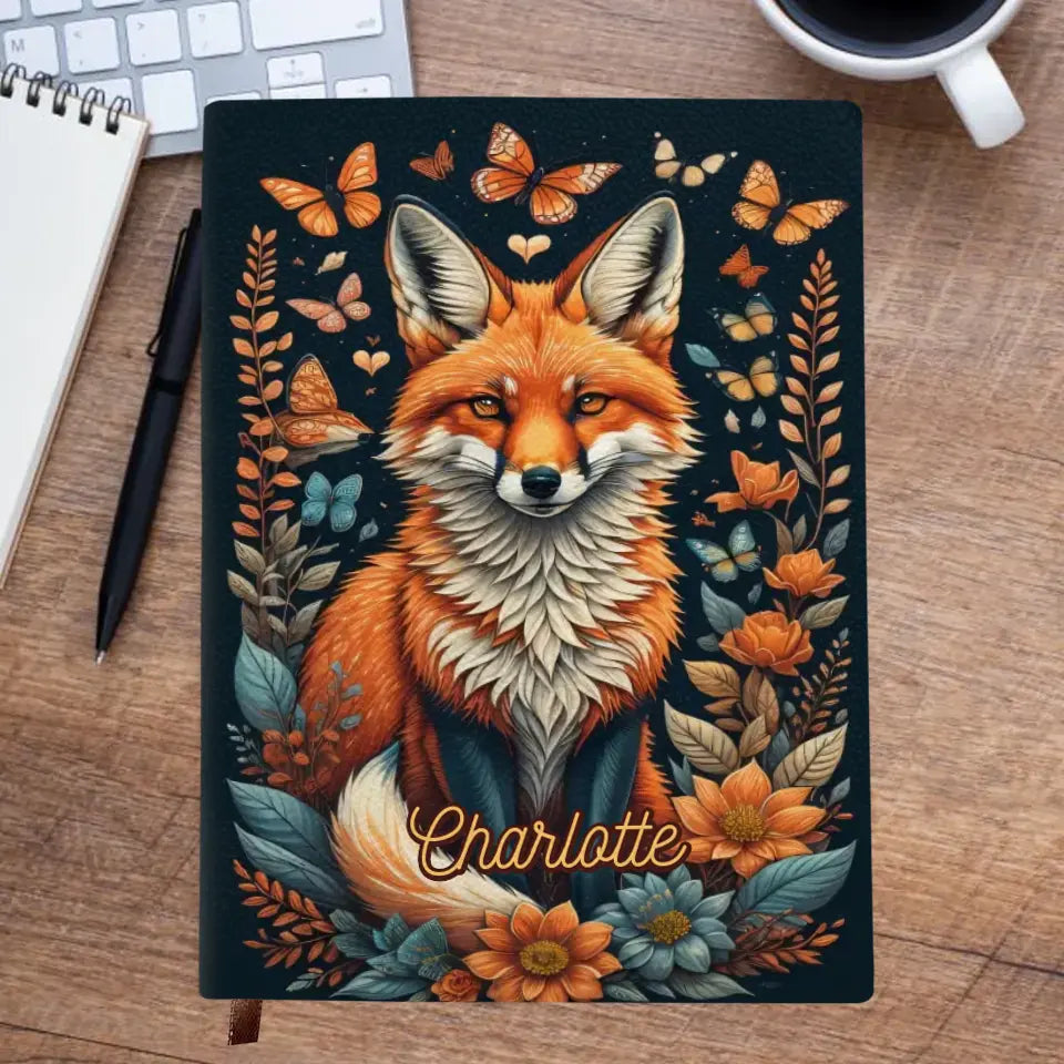 Wild Fox - Personalized Custom Leather Journal - Gift For Fox Lover