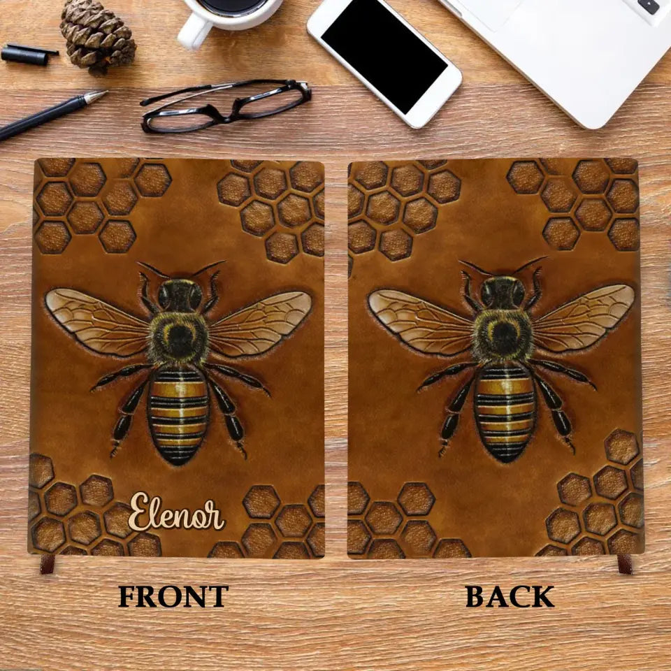 Bee Hive - Personalized Custom Leather Journal - Gift For Bee Lover