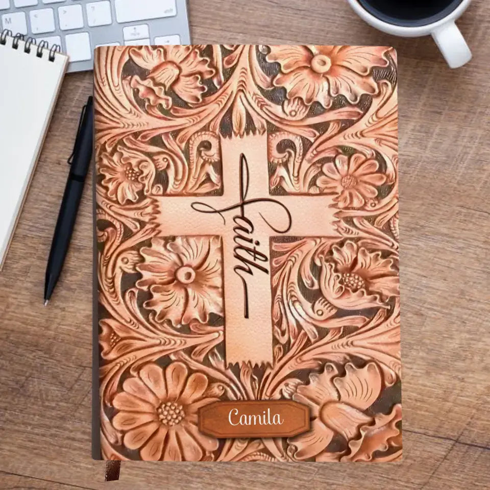 Faith Love Hope - Personalized Custom Leather Journal - Christian Gift