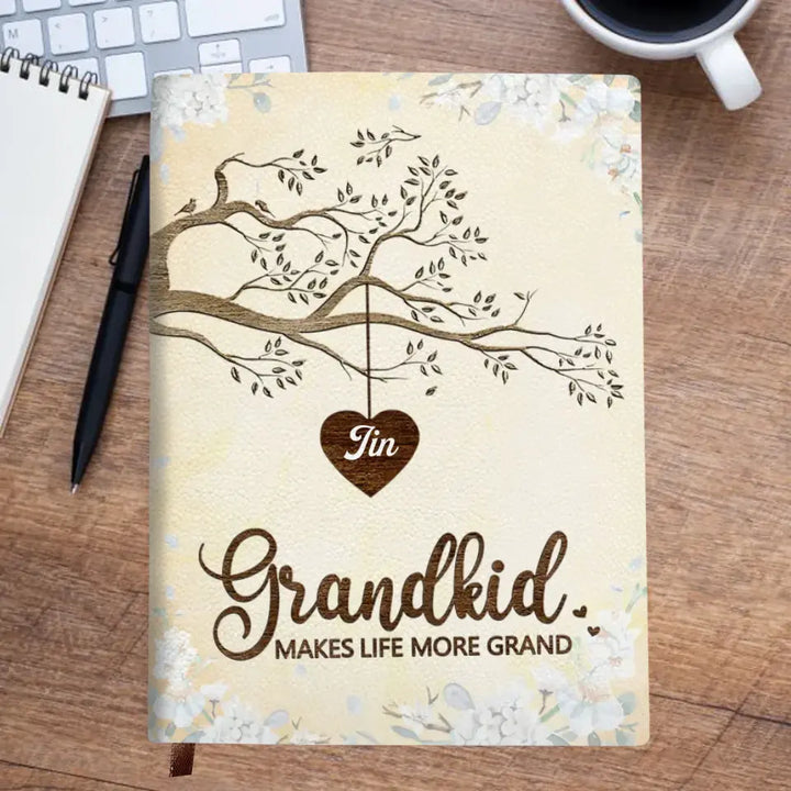 Grandkids Make Life More Grand - Personalized Custom Leather Journal - Mother's Day Gift For Grandma