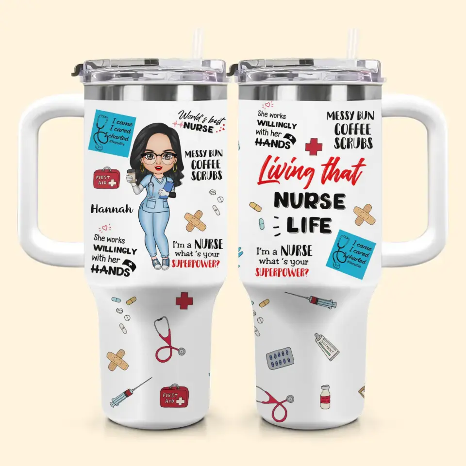 World's Best Nurse - Personalized Custom Tumbler With Handle - Nurse's Day, Appreciation Gift For Nurse