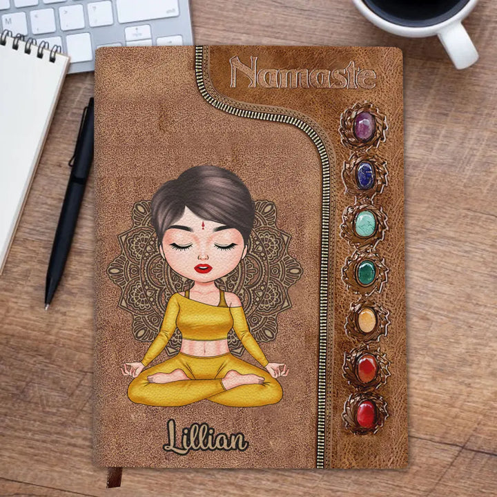 Namaste Yoga - Personalized Custom Leather Journal - Gift For Yoga Lovers