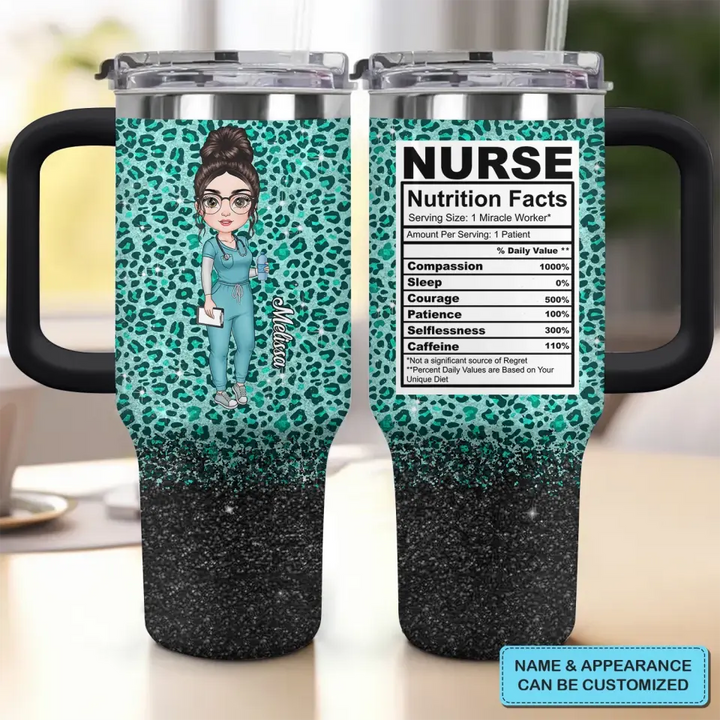 Nurse Nutrition Facts- Personalized Custom Tumbler With Handle - Nurse's Day, Appreciation Gift For Nurse