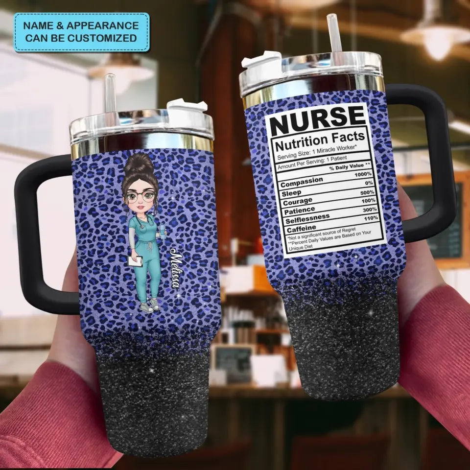 Nurse Nutrition Facts- Personalized Custom Tumbler With Handle - Nurse's Day, Appreciation Gift For Nurse