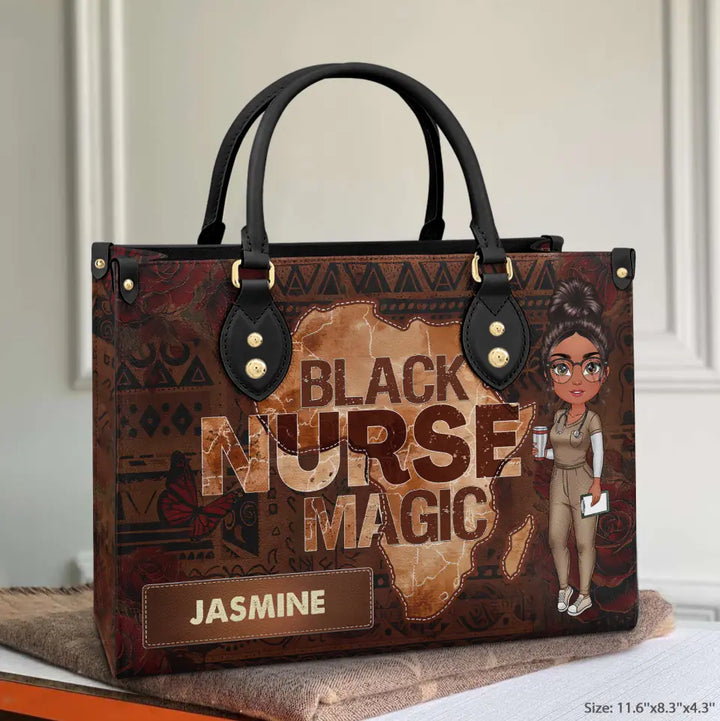 Black Nurse Magic - Personalized Custom Leather Bag - Nurse's Day, Appreciation Gift For Nurse