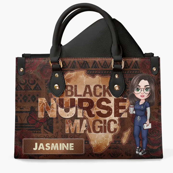 Black Nurse Magic - Personalized Custom Leather Bag - Nurse's Day, Appreciation Gift For Nurse