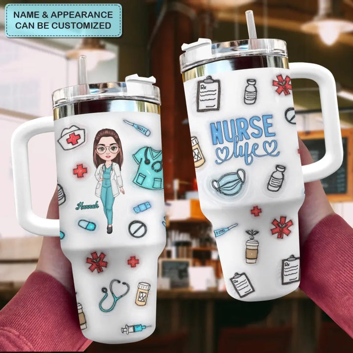 Nurse Life Saving Lives - Personalized Custom Tumbler With Handle - Nurse's Day, Appreciation Gift For Nurse