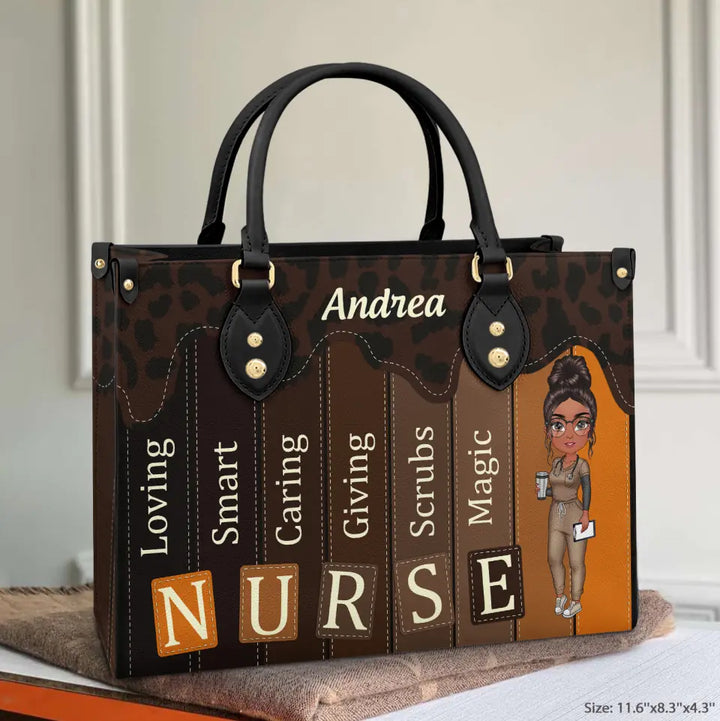Melanin Leopard Nurse - Personalized Custom Leather Bag - Nurse's Day, Appreciation Gift For Nurse