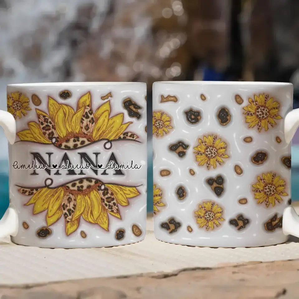 Nana Sunflower - Personalized Custom White Mug - Mother's Day Gift For Mom, Family Members