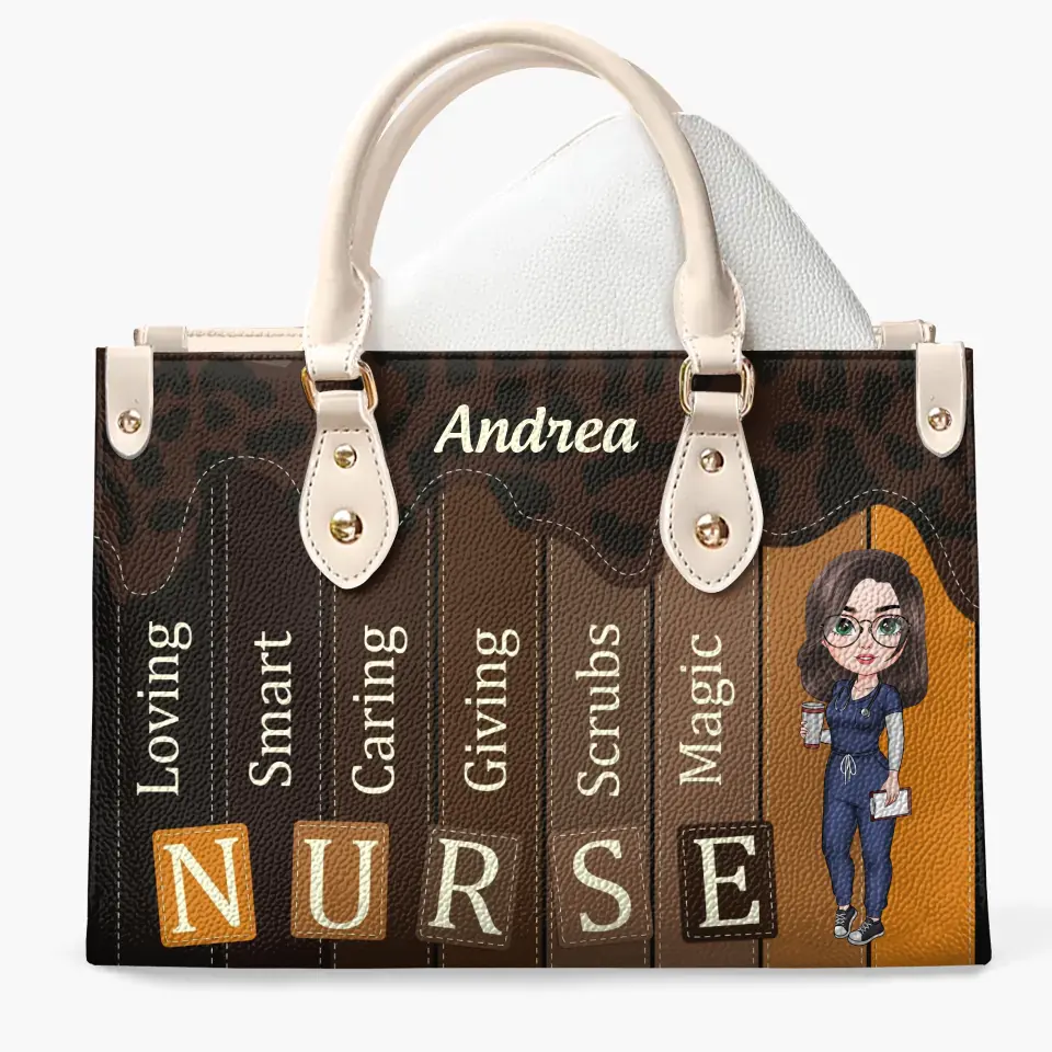 Melanin Leopard Nurse - Personalized Custom Leather Bag - Nurse's Day, Appreciation Gift For Nurse