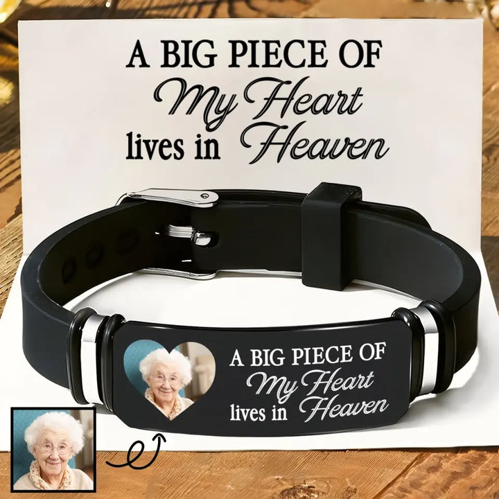 A Big Piece Of My Heart Lives In Heaven - Custom Bracelet - Sympathy Gift