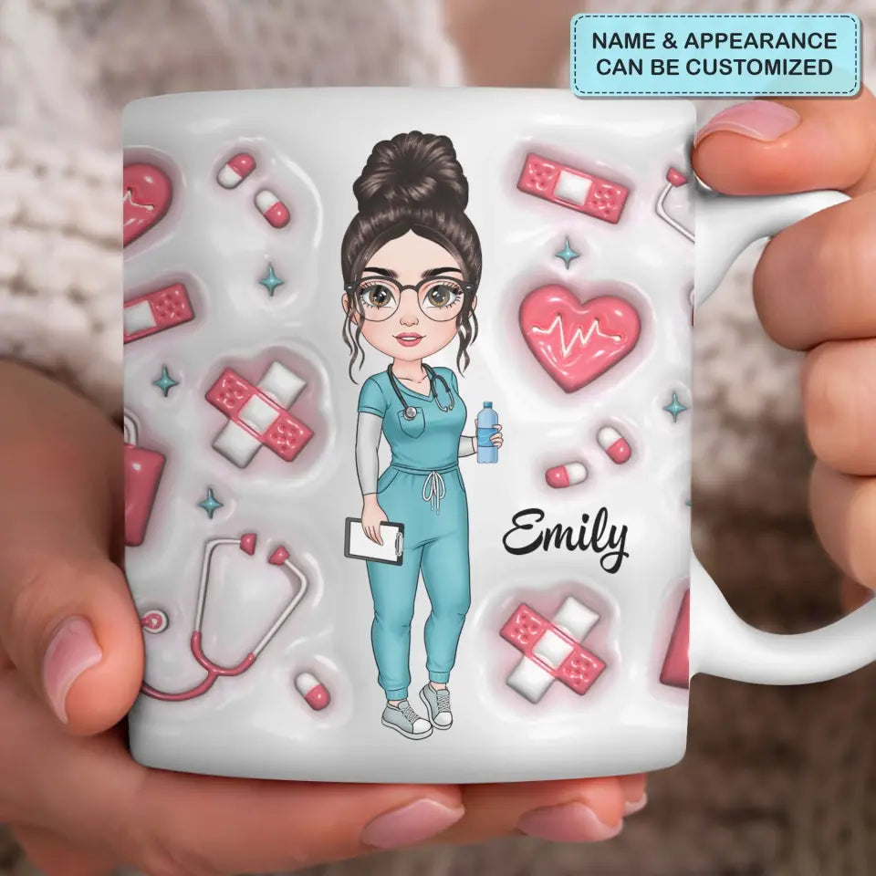 Nurse Pink Pattern -  Personalized Custom 3D Inflated Effect Printed Mug - Nurse's Day, Appreciation Gift For Nurse
