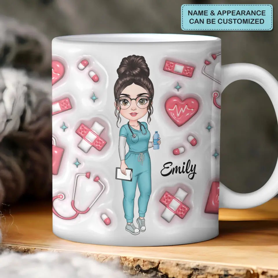 Nurse Pink Pattern -  Personalized Custom 3D Inflated Effect Printed Mug - Nurse's Day, Appreciation Gift For Nurse