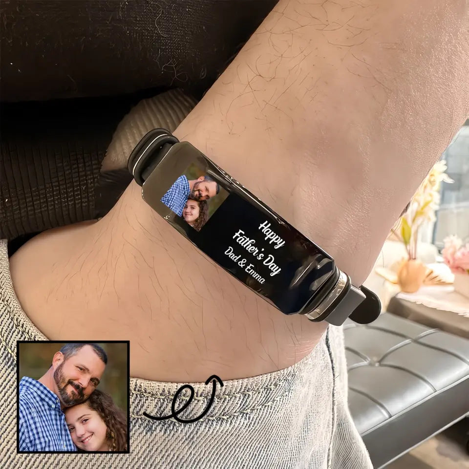 Happy Father's Day - Personalized Custom Photo Bracelet - Father's Day Gift For Dad