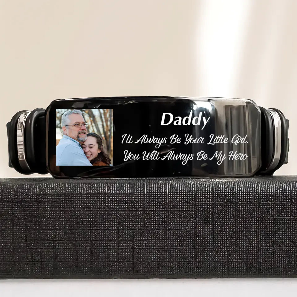 You Will ALways Be My Hero - Personalized Custom Photo Bracelet - Father's Day Gift For Dad