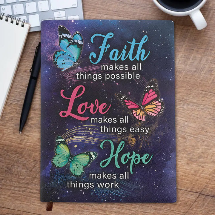 Faith Hope Love - Personalized Custom Leather Journal - Gift For Family Member