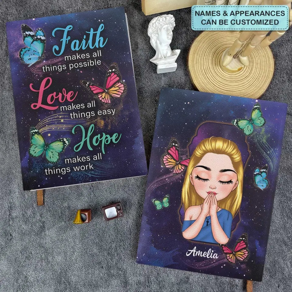 Faith Hope Love - Personalized Custom Leather Journal - Gift For Family Member