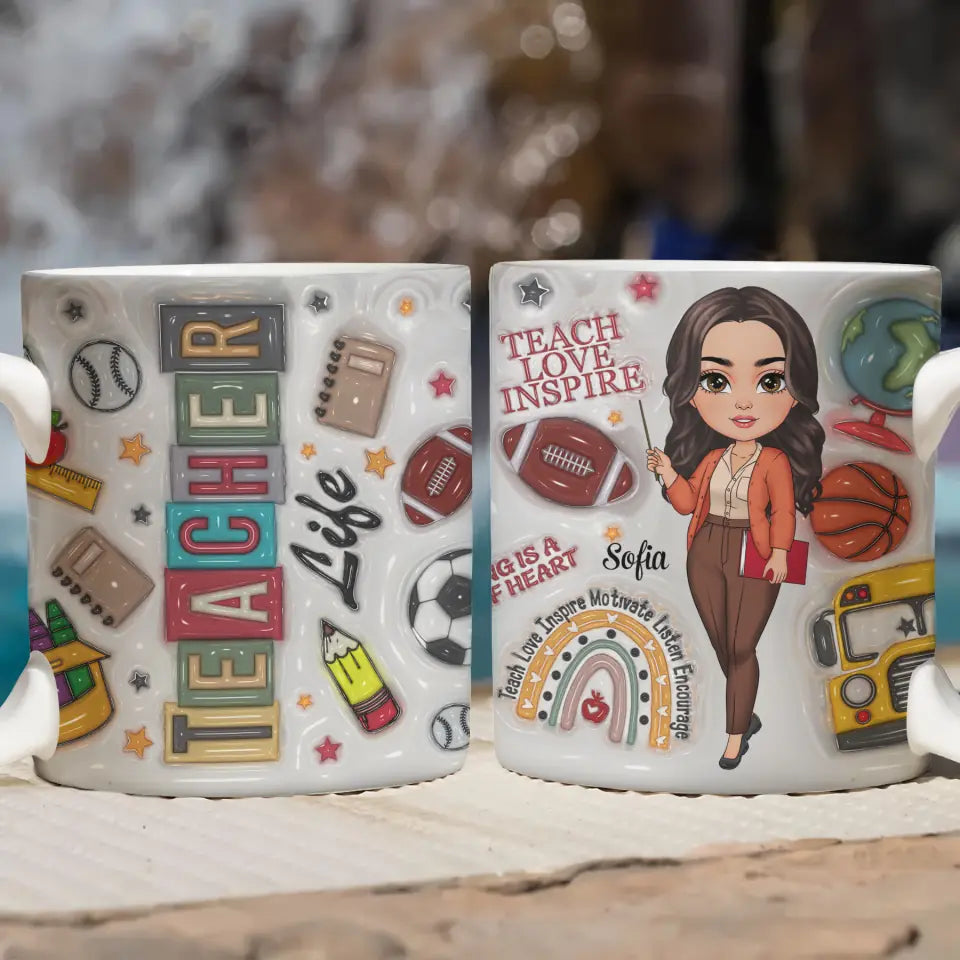 Teaching Is A Work Of Heart - Personalized Custom 3D Inflated Effect Printed Mug -  Teacher's Day, Appreciation Gift For Teacher
