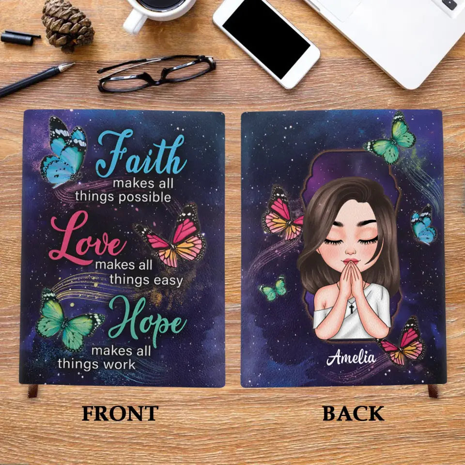 Faith Hope Love - Personalized Custom Leather Journal - Gift For Family Member