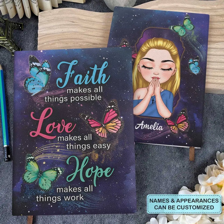 Faith Hope Love - Personalized Custom Leather Journal - Gift For Family Member