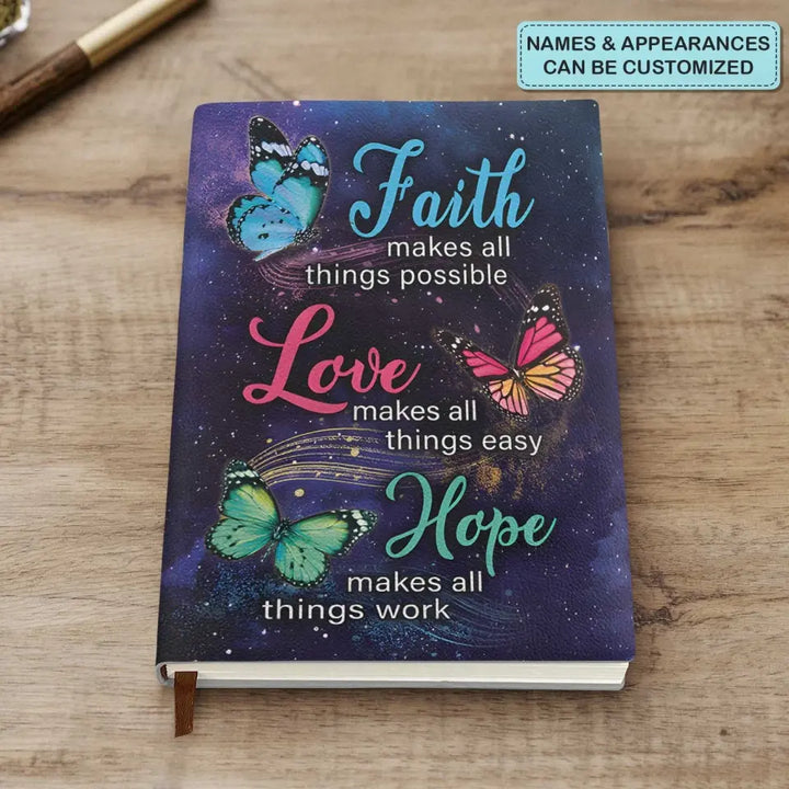 Faith Hope Love - Personalized Custom Leather Journal - Gift For Family Member