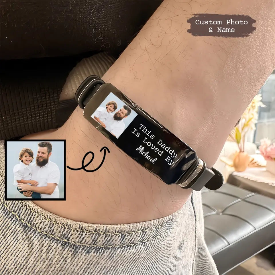 This Dad Is Loved By - Personalized Custom Photo Bracelet - Gift For Dad