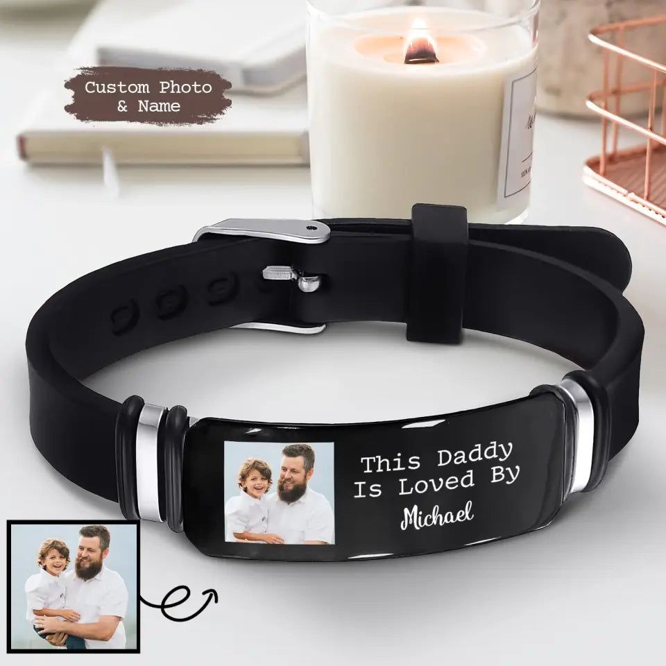 This Dad Is Loved By - Personalized Custom Photo Bracelet - Gift For Dad