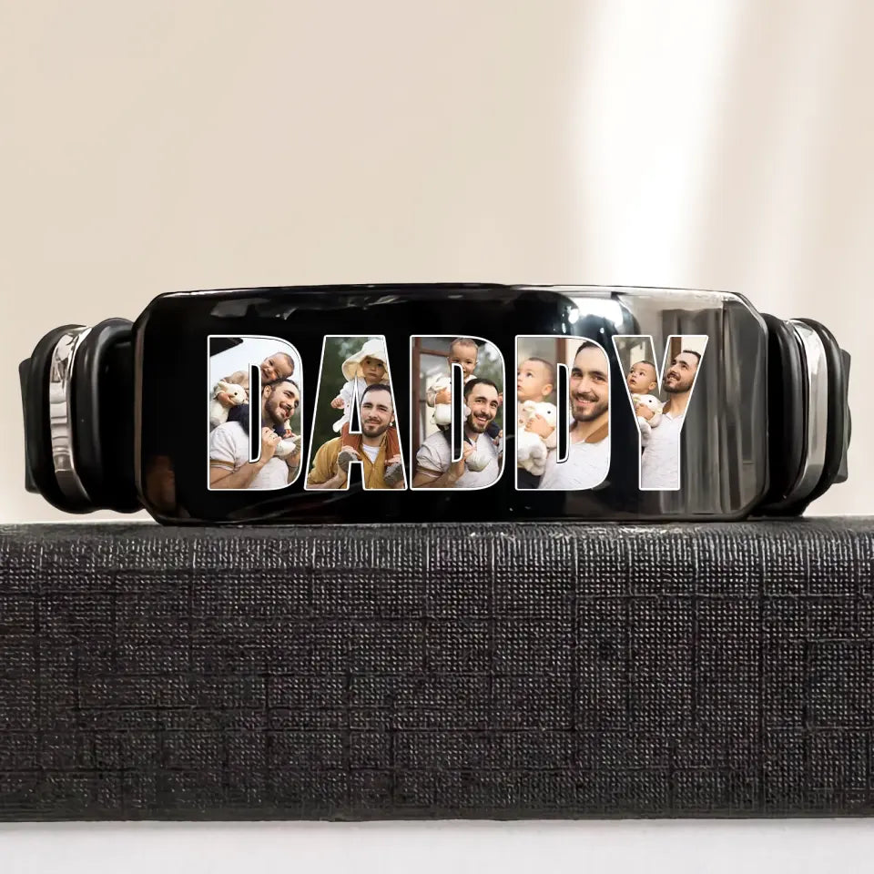 Daddy To Us You Are The World - Personalized Custom Photo Bracelet - Father's Day Gift For Dad