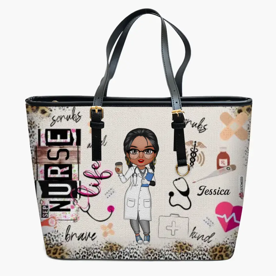 Personalized Leather Bucket Bag - Gift For Nurse, CNA, CMA, Doctor - Nurse Life Scrubs Nurse Day