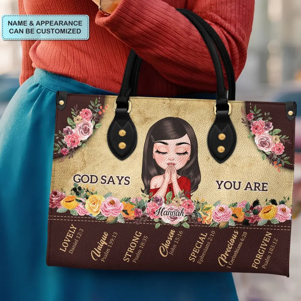 God Says You Are - Personalized Custom Leather Bag - Gift For Family Members, Friends
