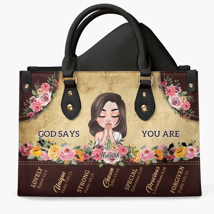 God Says You Are - Personalized Custom Leather Bag - Gift For Family Members, Friends