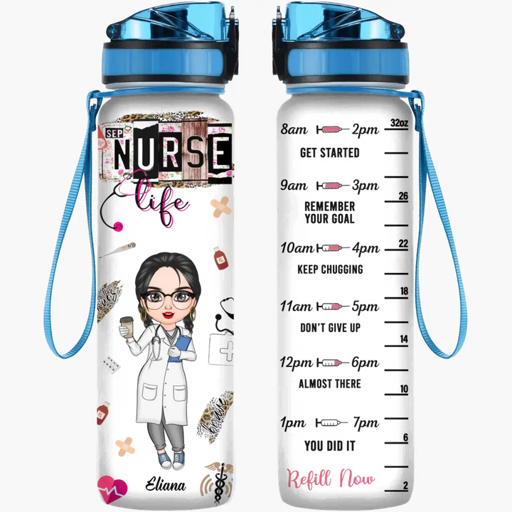 Personalized Water Tracker Bottle - Nurse's Day Gift For Nurse - Nurse Life Leopard