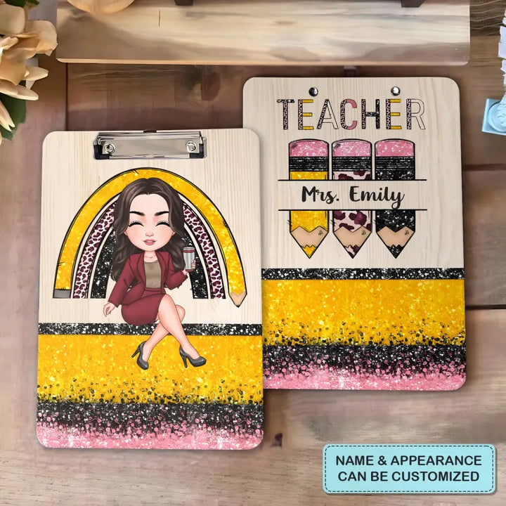 Teacher Pencil Glitter - Personalized Custom Clipboard - Teacher's Day, Appreciation Gift For Teacher