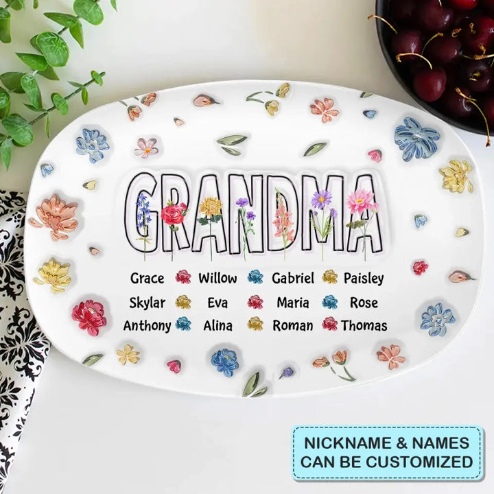 Love Being Grandma Floral - Personalized Custom Platter - Mother's Day Gift For Grandma