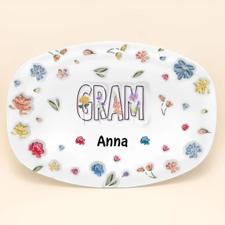 Love Being Grandma Floral - Personalized Custom Platter - Mother's Day Gift For Grandma