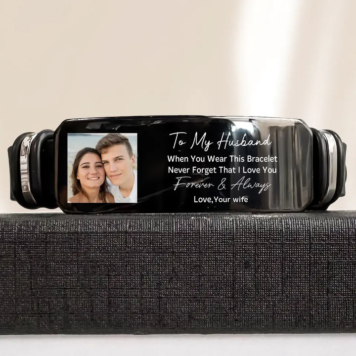 To My Husband - Personalized Custom Photo Bracelet - Gift For Couple