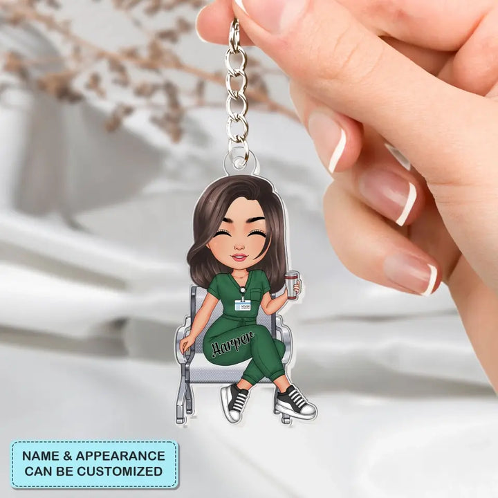 Nurse Sitting Keychain - Personalized Custom Acrylic Keychain - Nurse's Day, Appreciation Gift For Nurse CLA0HD024