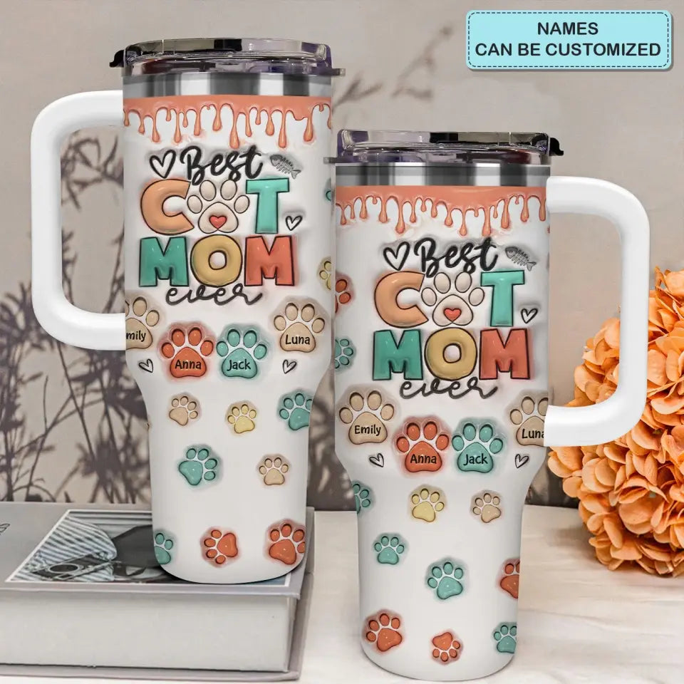 Best Dog Mom Ever - Personalized Custom Tumbler With Handle - Gift For Dog Mom, Cat Mom, Pet Lover