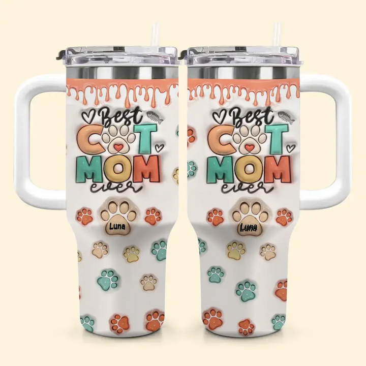 Best Dog Mom Ever - Personalized Custom Tumbler With Handle - Gift For Dog Mom, Cat Mom, Pet Lover
